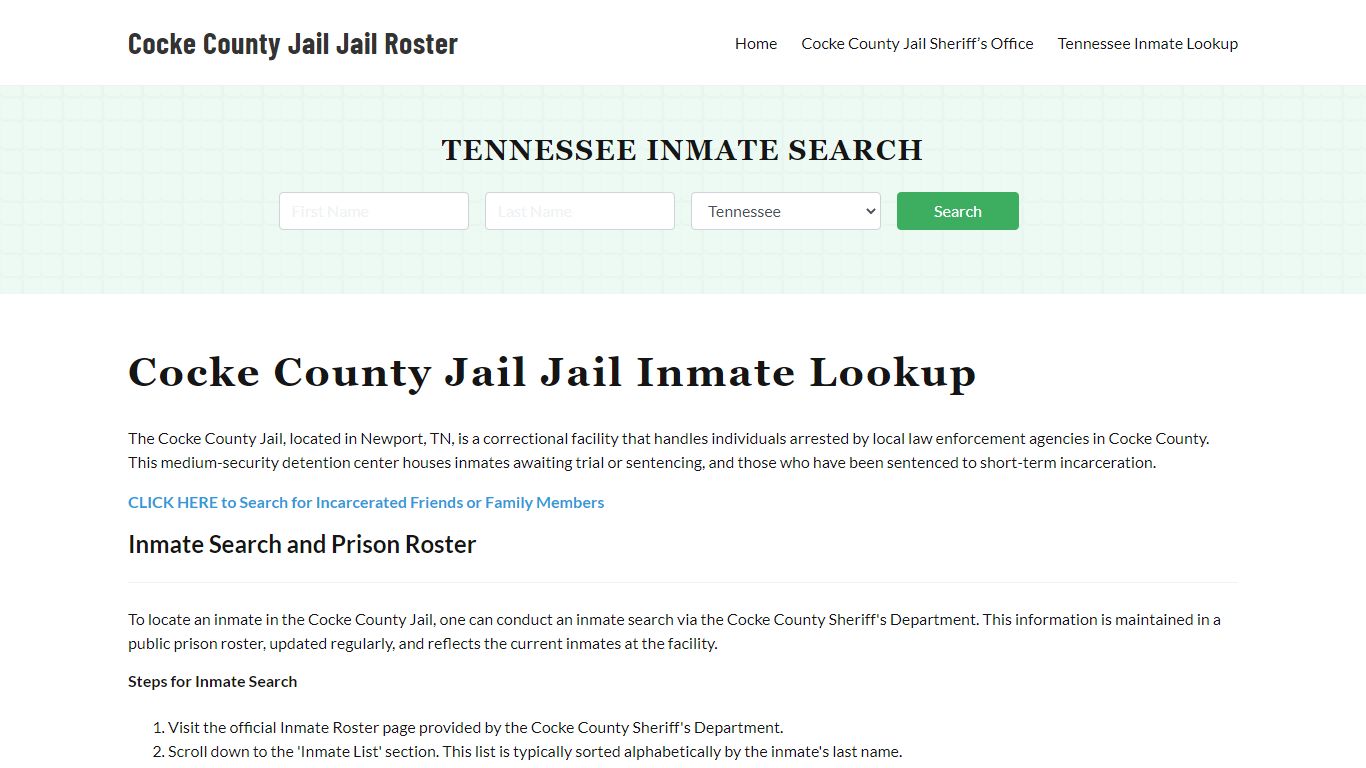 Cocke County Jail Jail Roster Lookup, TN, Inmate Search