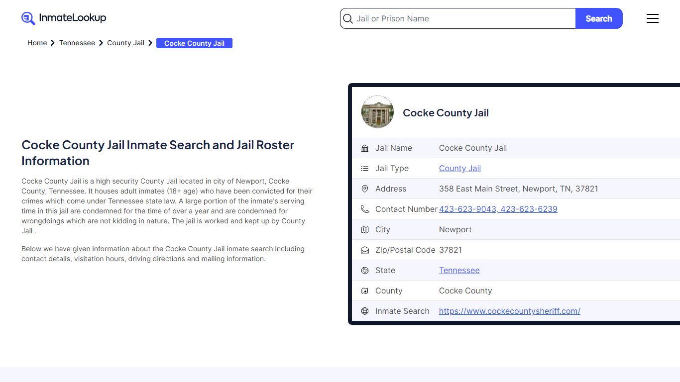 Cocke County Jail Inmate Search - Newport Tennessee - Inmate Lookup